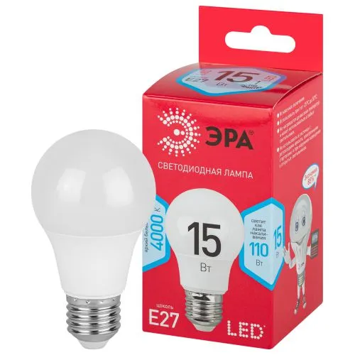 Лампа светодиодная RED LINE LED A60-15W-840-E27 R 15Вт A60 груша 4000К нейтр. бел. E27 Б0046356