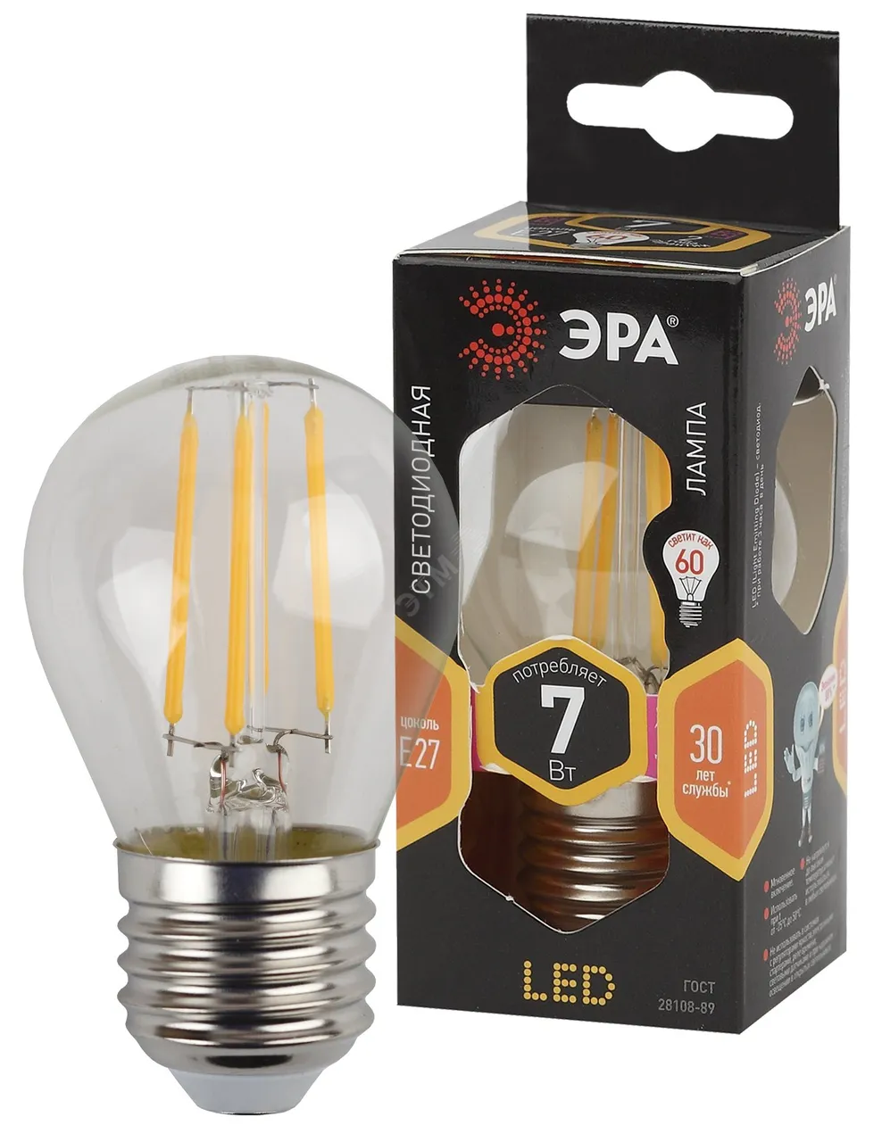 Лампочка светодиодная F-LED P45-7W-827-E27 E27 / Е27 7Вт филамент шар теплый белый свет Б0027948