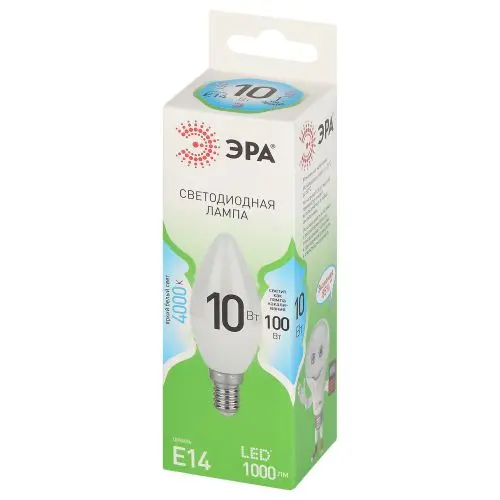 Лампа светодиодная LED 10 Вт 1000Лм 4000К свеча нейтральный E14 220-240В LED B35-10W-840-E14 Green Line Б0067093