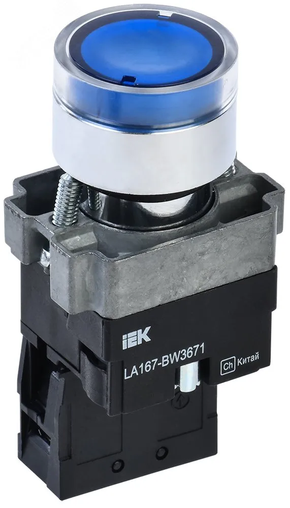 Кнопка LA167-BW3671 d=22мм RC 1з с подсвет. синяя BBT20-BW3671-1-12-67-K07