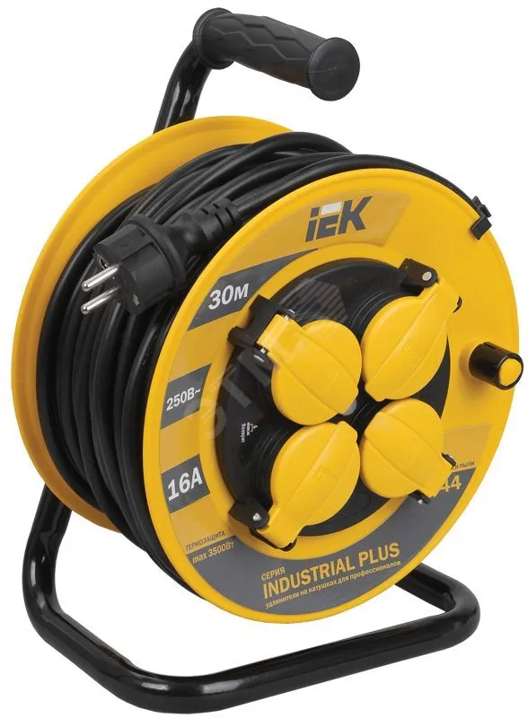 Удлинитель на катушке 4х30м с заземл. 16А IP44 Industrial plus УК30 3х1.5 термозащита WKP15-16-04-30-44