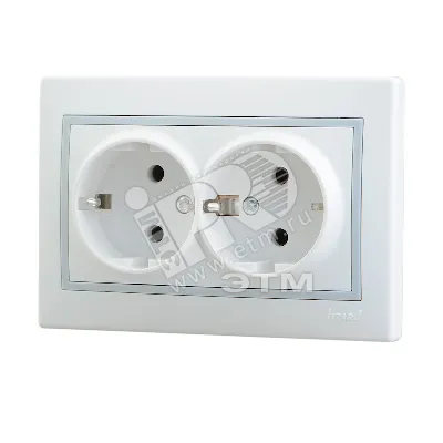 Розетка 2-м СП Mira 16А IP20 с заземл. с сер. вставкой керамика бел. 701-0215-127
