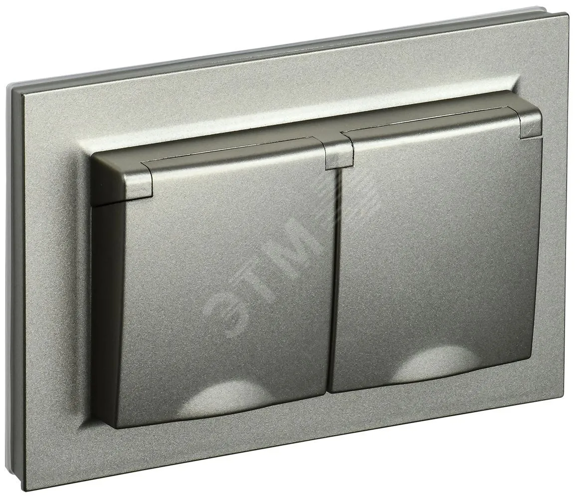Розетка 2-м СП BRITE РСбш12-3-44-БрШ 16А в сборе IP44 с крышкой шампань BR-R26-16-44-K37-F