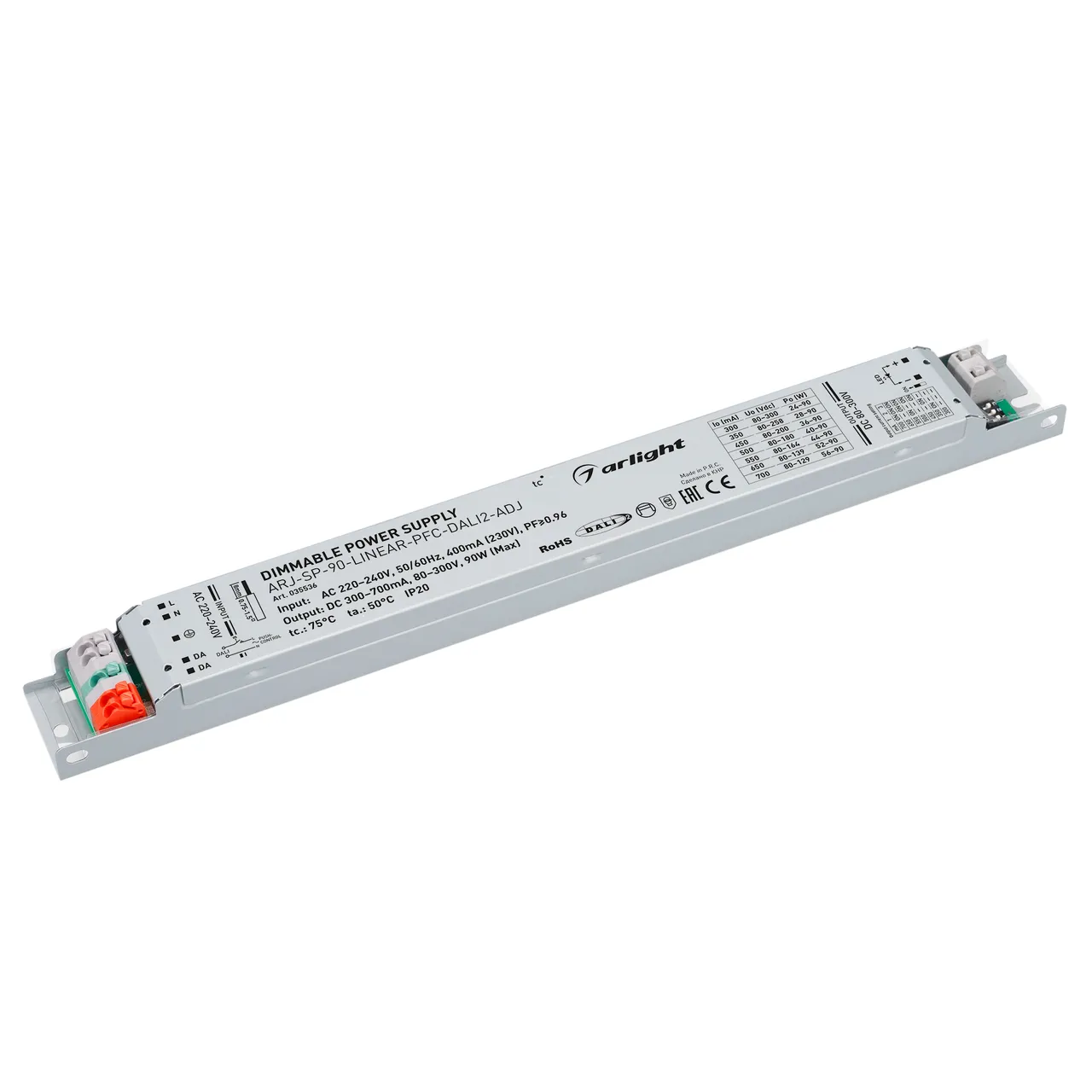 Блок питания ARJ-SP-90-LINEAR-PFC-DALI2-ADJ (90W, 80-300V, 0.3-0.7A) 035536