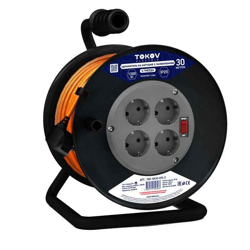 Удлинитель на катушке 4х30м с заземл. 16А IP20 3х1.5 TKE-SK30-15-Z