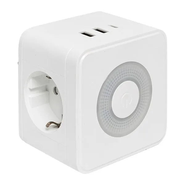 Тройник "Куб" 2 гнезда 2USB 2,4А+Type C + Ночник UBA-CUB-T2-TC