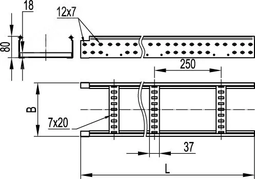 Лоток лестничный 80х200 плюс L=3000мм горячеоцинкованный LI8020HDZ