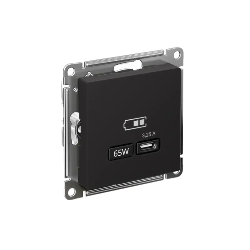 ATLASDESIGN USB РОЗЕТКА тип-C 65W высокоскор.заряд. QC, PD, механизм, КАРБОН ATN001027