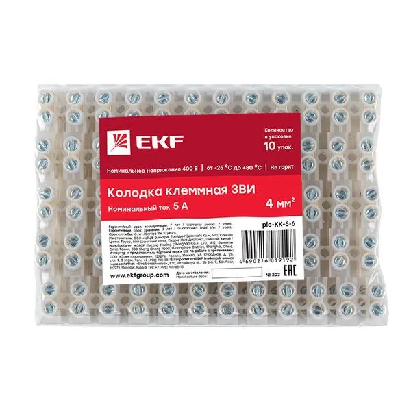 Колодка клеммная 6кв.мм 6А полистирол PROxima plc-KK-6-6