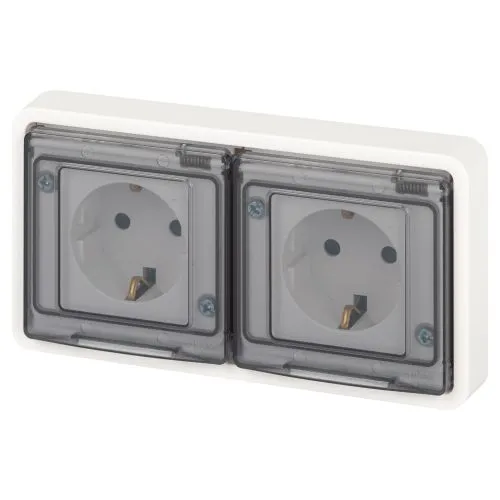 Розетка Эксперт 11-2524-01 2х2P+E гориз. IP55 шторки 16А-250В СУ бел. Эра Б0063254