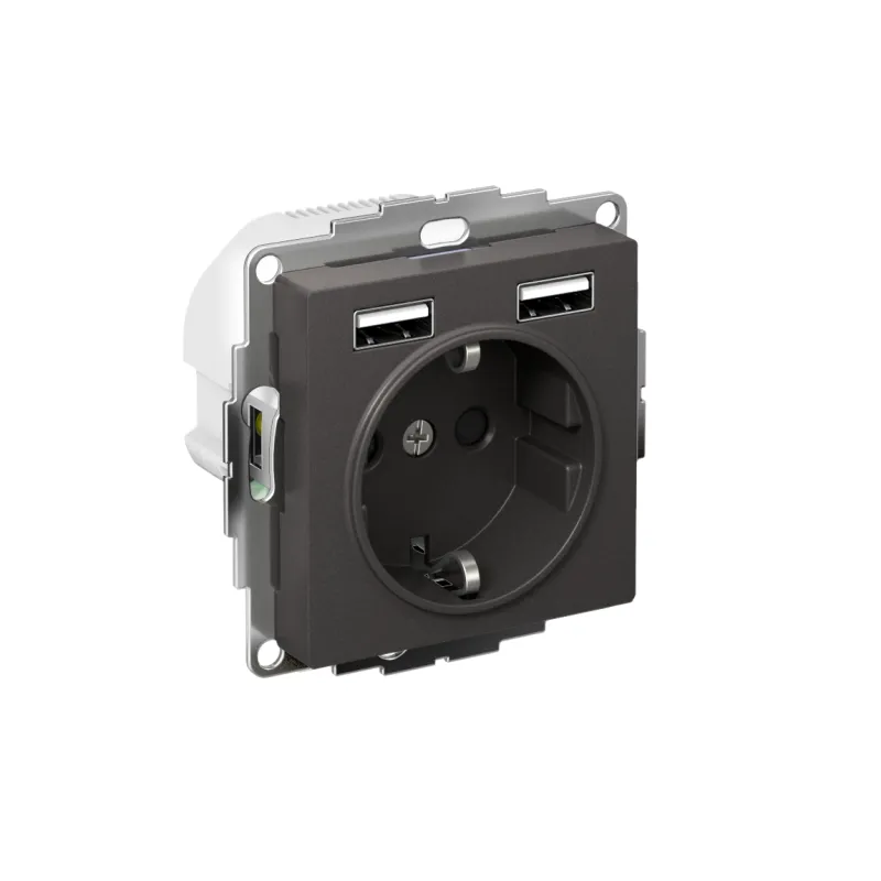 Розетка AtlasDesign 16А с 2-мя заряд. устройствами USB тип A+A 5В/2.4А 2х5В/1.2А механизм базальт SE ATN001430