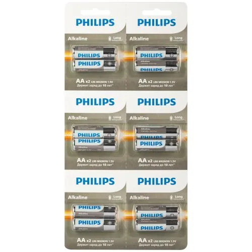 Элемент питания алкалиновый AA/LR6 1.5В Entry отрывной набор (блист. 12шт) Philips Б0064636