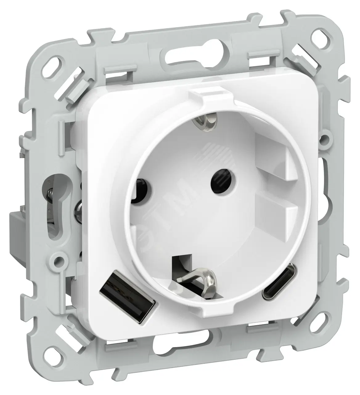 FLITE Розетка 1-местная с заземлением с защитными шторками 16А с USB A+C 20Вт безвинтовое крепление РСЮшс11-1-ФлБ белый IEK FI-R14-16-1-U22-020-K01