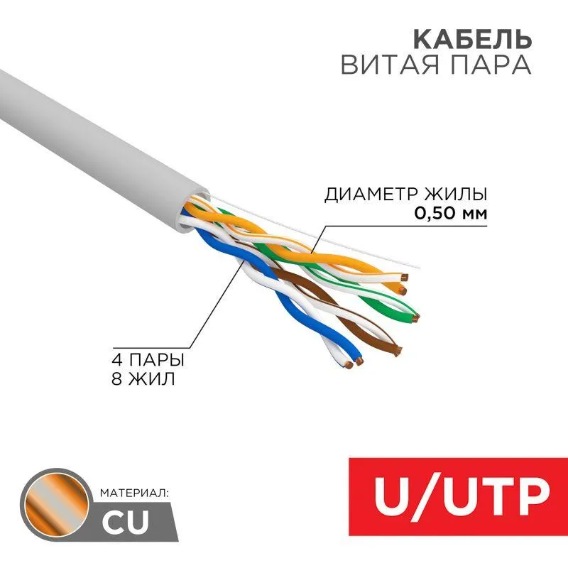 Кабель UTP 4PR 24AWG, CU серый