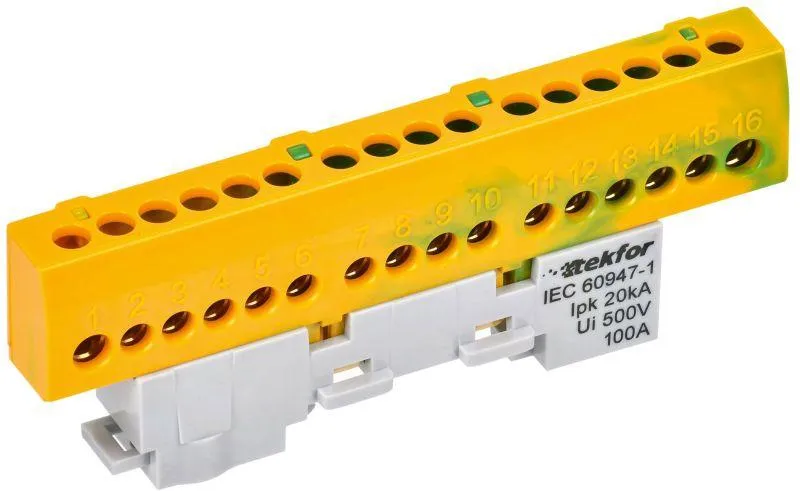 TEKFOR Шина PE земля изолированная на универсальном держателе 6х9-16-ЖЗ IEK TF-NN10-16-KL-K52