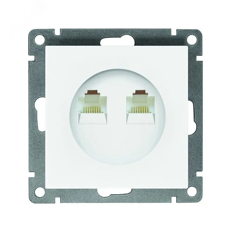 Розетка компьютерная двухместная UNIVersal серия Афина с/у, 1А, RJ45, белая (еврослот), механизм A1086
