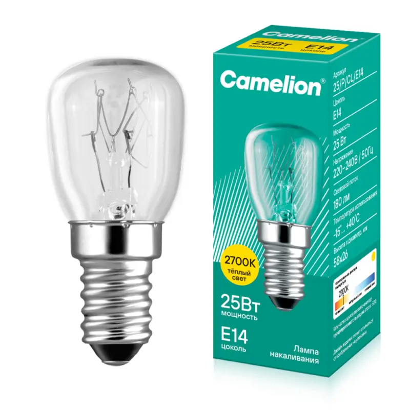 Лампа накаливания MIC 25/P/CL/E14 Т26 Camelion 13649