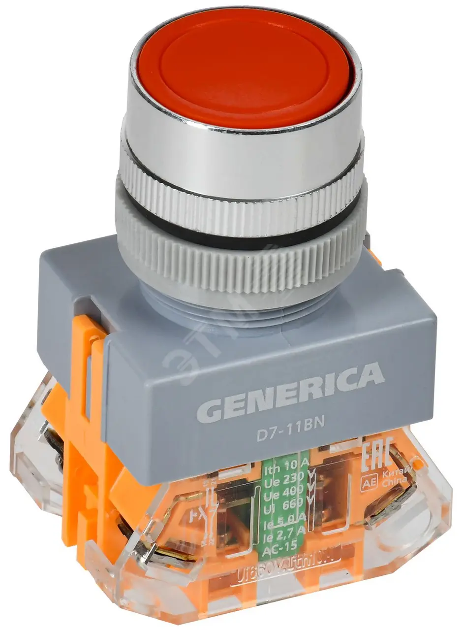 Кнопка D7-11BN d=22мм 1з+1р кр. GENERICA BBT50-11BN-3-22-K04-G
