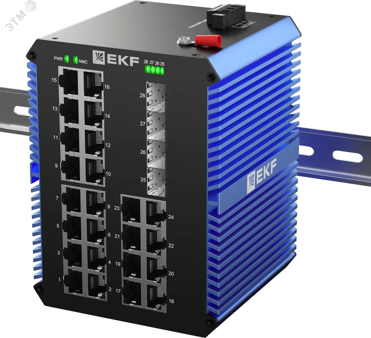 Промышленный неуправляемый коммутатор U-4GX/SFP-24GTP, 4 порта 1000Base-X SFP, 24 порта 10/100/1000Base-T(X) RJ45 c PoE, монтаж на динрейку TSX EKF