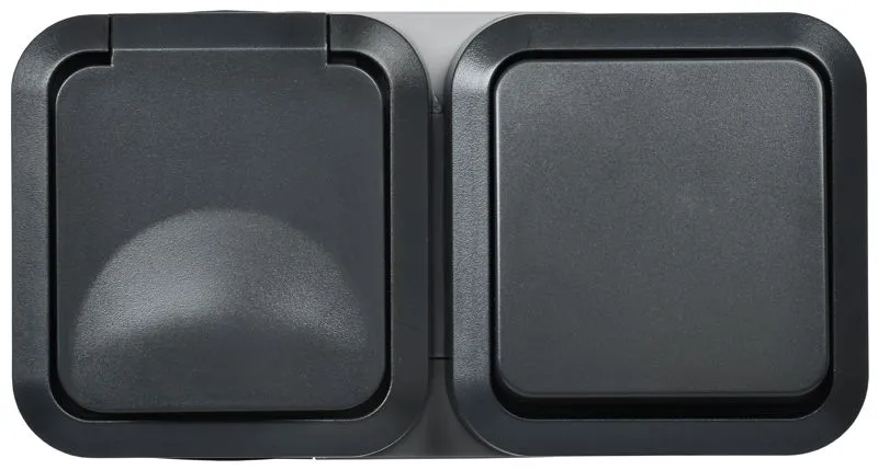 Блок ОП розетка + выключ. горизонт. TORS 16А IP55 TS142 графит TS-G10-6-55-V-K53