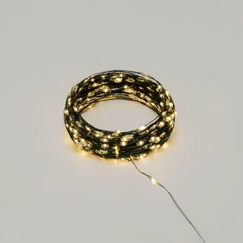 Гирлянда светодиодная "Роса" 20м 200LED тепл. бел. IP20 с контроллером провод зел. 303-266