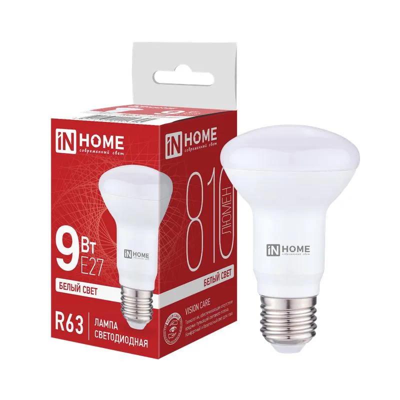 Лампа светодиодная LED-R63-VC 9Вт рефлектор 4000К нейтр. бел. E27 810лм 230В 4690612024325