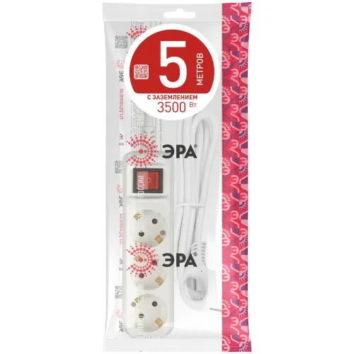 Удлинитель 3х5м с заземл. 16А IP20 U-3es-5m ПВС 3х1 с выкл. Б0028379