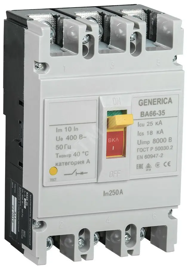 Выключатель автоматический ВА66-35 3Р 250А 25кА GENERICA SAV30-3-0250-G