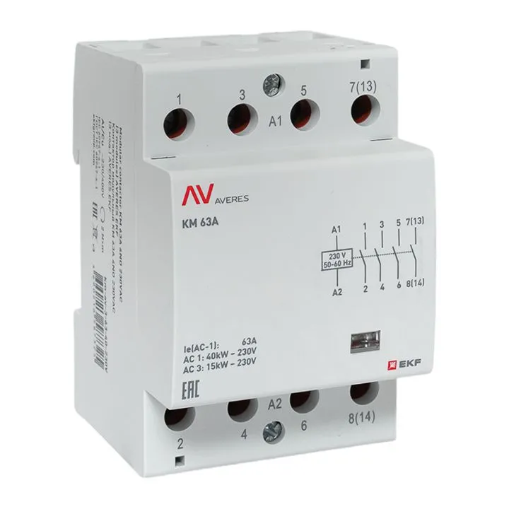 Контактор модульный КМ 63А 4NO 230VAC (3 мод.) AVERES EKF