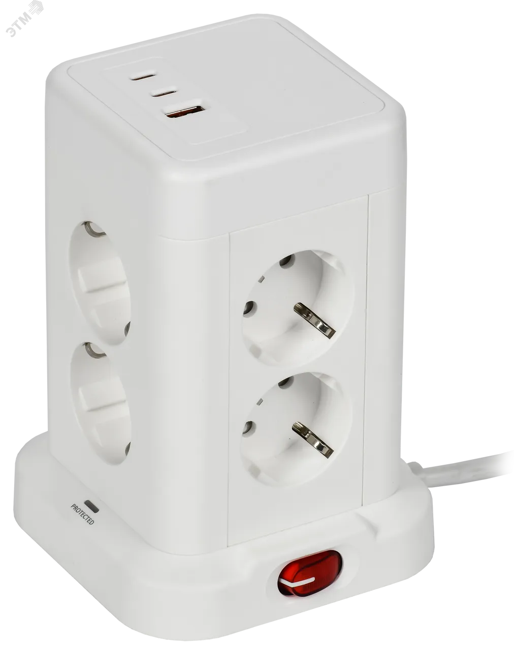DOMINIC Удлинитель У08K 8 мест 2P+PE 1,5м 3х1,0мм2 16А/250В USB A+C 20Вт белый IEK DN-YP30-16-08-01-ZKU-K01