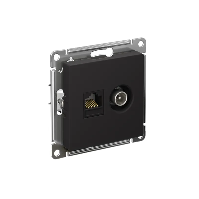 Розетка компьютерная + телевизионная 2-м AtlasDesign RJ45 кат.5E + TV механизм карбон SE ATN001089