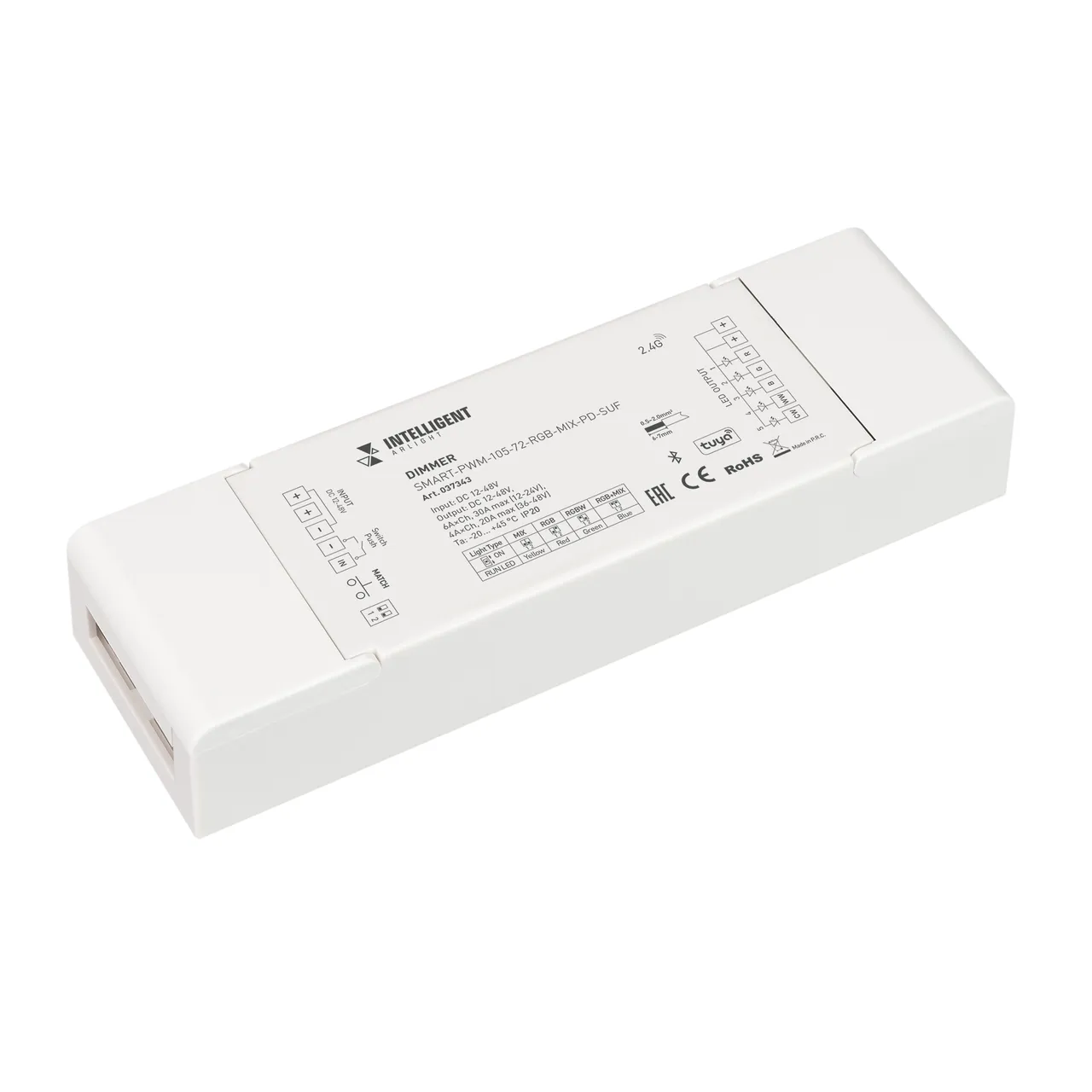 INTELLIGENT ARLIGHT Диммер SMART-PWM-105-72-RGB-MIX-PD-SUF (12-48V, 5x6A, TUYA BLE, 2.4G) 037343