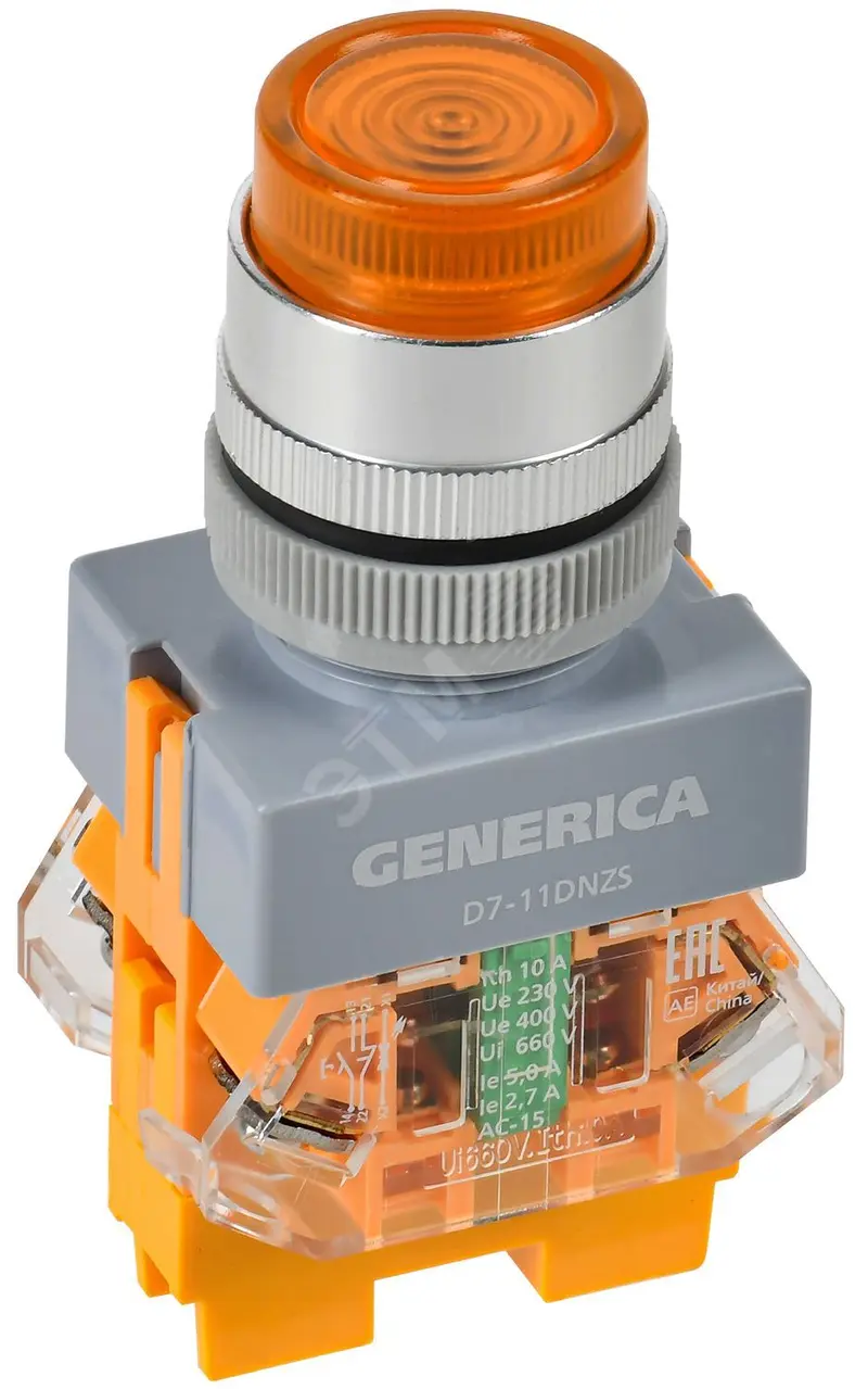 Кнопка D7-11DNZS d=22мм 1з+1р с подсв. и фикс. жел. GENERICA BBT50-11DNZS-3-11-K05-G