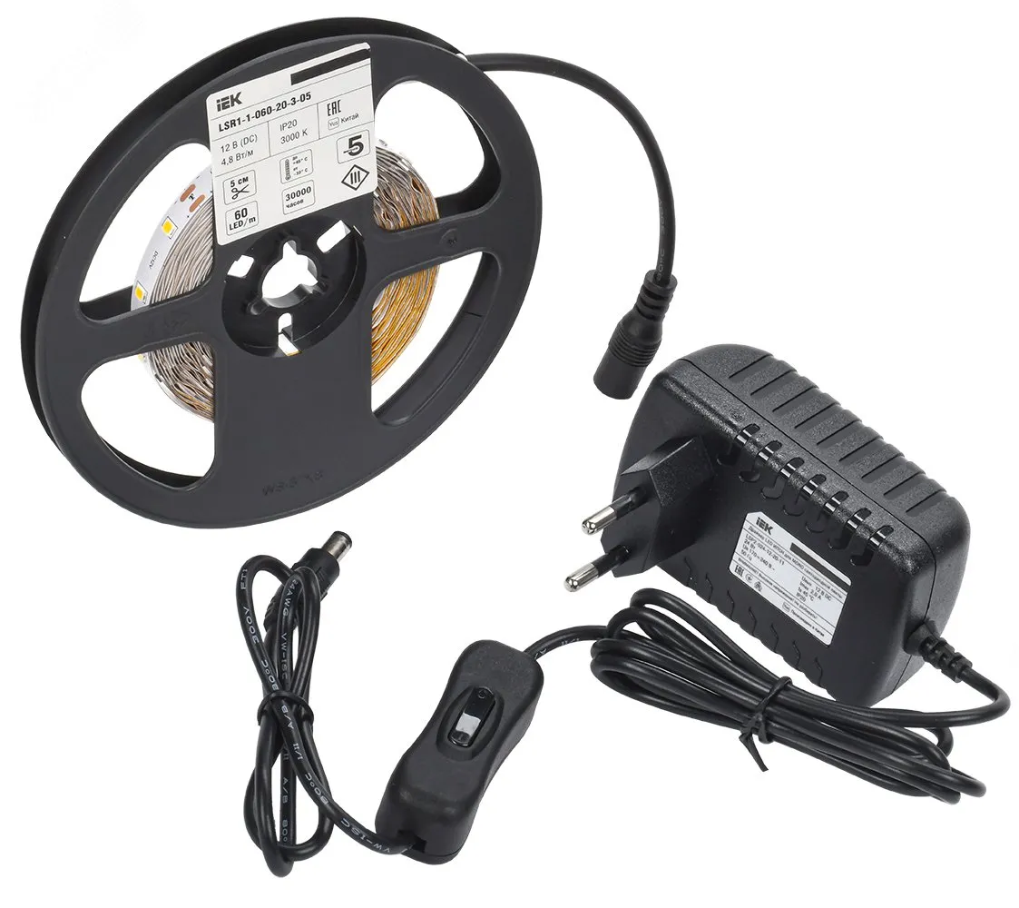Комплект DIY (2835W60-4,8-IP20-12В 5м + др. + выкл.) LSR1-2-060-20-1-05-S1
