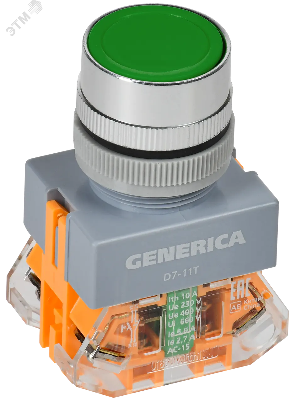 Кнопка D7-11T d=22мм 1з+1р с фикс. зеленая GENERICA BBT50-11T-3-21-K06-G