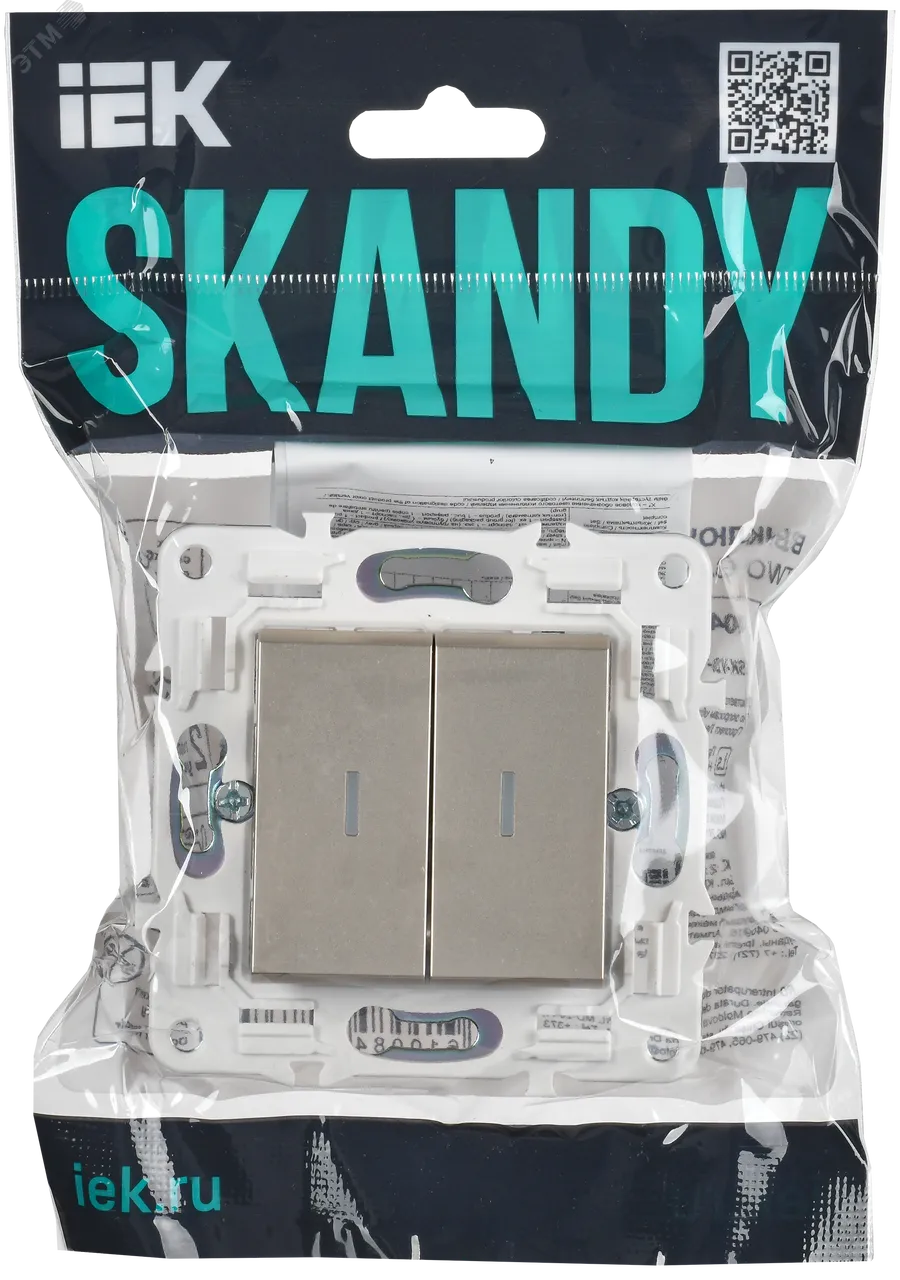 SKANDY Выключатель 2-клавишный с индикацией 10А SK-V09Sh шампань IEK SK-V20-1-10-K37