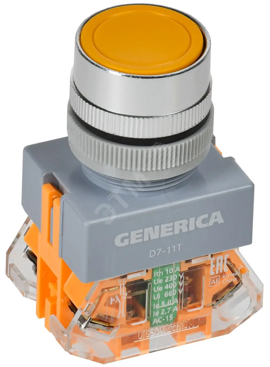 Кнопка D7-11T d=22мм 1з+1р с фикс. жел. GENERICA BBT50-11T-3-21-K05-G