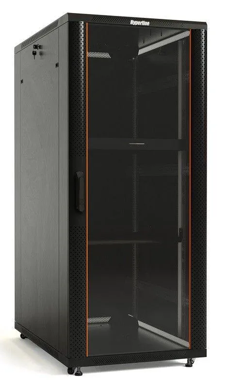 Шкаф напольный TTB-4268-AS 19дюйм 42U 2055х600х800мм перед. стекл. дверь со стальн. перф. боковинами задн. дверь сплошная ручка с замком крыша нового типа черн. (RAL 9004) 392682