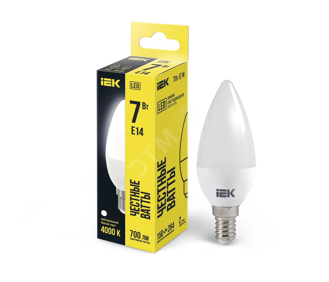 Лампа светодиодная Eco 7Вт C35 свеча 4000К нейтр. бел. E14 230В IEK LLE-C35-7-230-40-E14