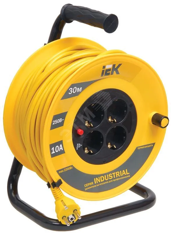 Удлинитель на катушке 4х30м с заземл. 10А IP20 Industrial УК30 3х1 термозащита WKP14-10-04-30