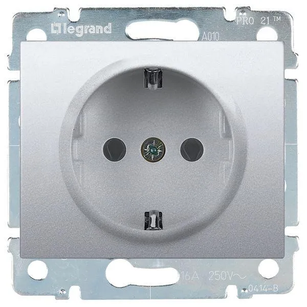 Розетка 1-м СП Galea Life 16А IP20 2P+E с заземл. защ. шторки немецк. стандарт с лицев. панелью механизм алюм. Leg 771363