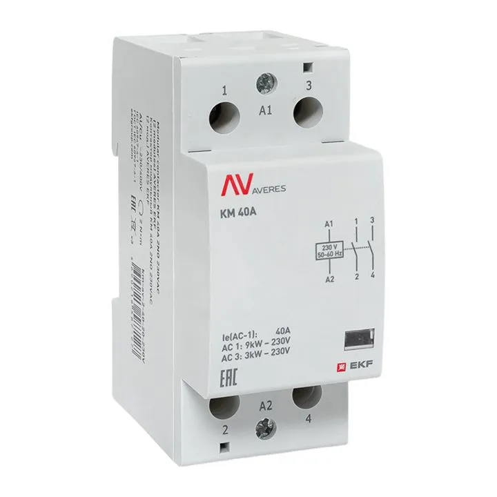 Контактор модульный КМ 40А 2NО 230VAC (2 мод.) AVERES EKF