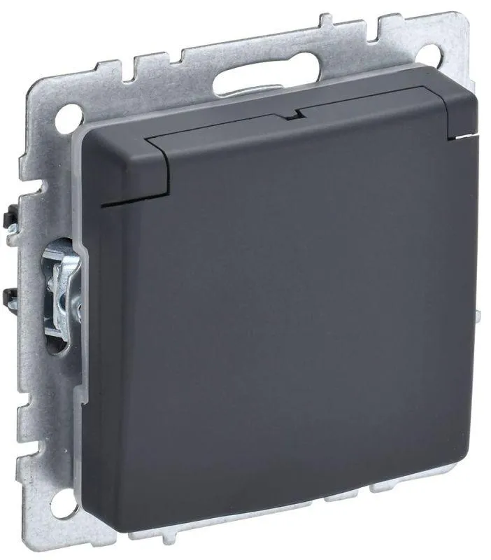 Розетка BRITE РСбш10-3-44-БрГ 16А IP44 с заземл. защ. шторки с крышкой графит BR-R16-16-44-K53