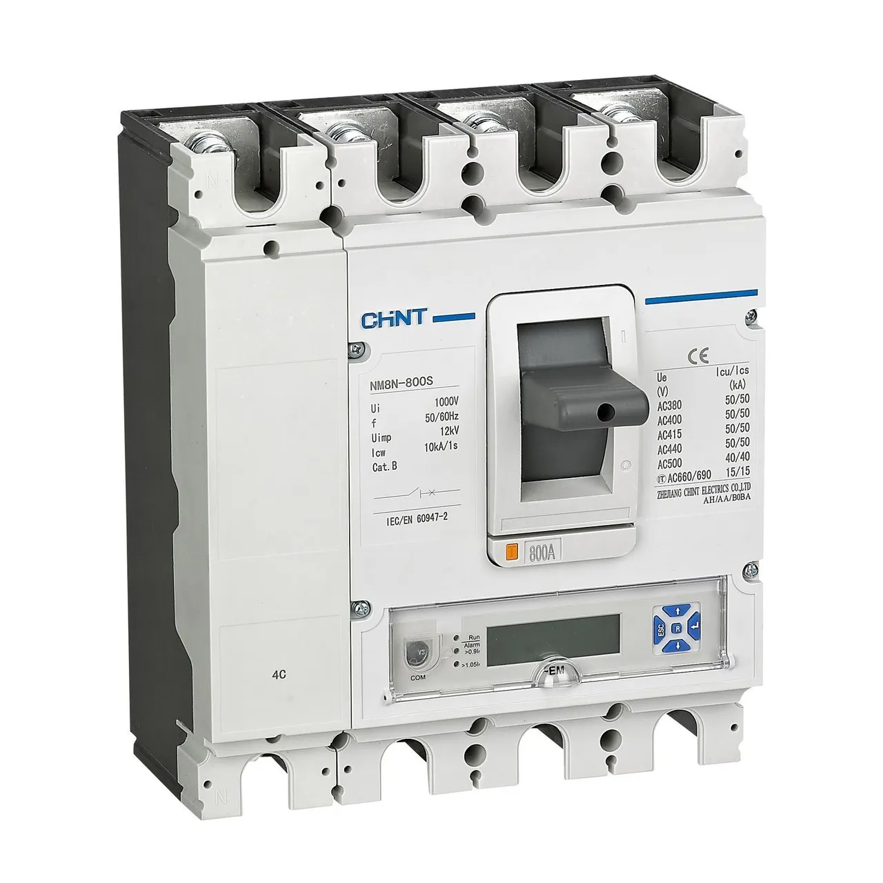 Выключатель CHINT NM8N-630S EM 4P 630А 50кА с электр. расцепителем, LCD (R) 269479