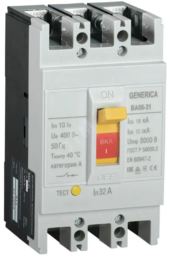Выключатель автоматический ВА66-31 3Р 32А 18кА GENERICA SAV10-3-0032-G