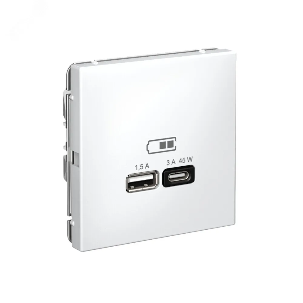 ARTGALLERY USB розетка A + тип-C 45Вт высокоскор.заряд. QC, PD, механизм, белый GAL000129