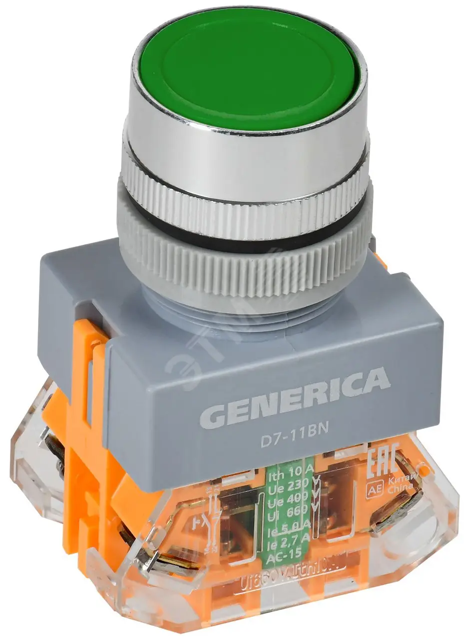 Кнопка D7-11BN d=22мм 1з+1р зеленая GENERICA BBT50-11BN-3-22-K06-G