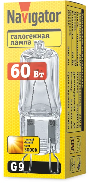 Лампа галогенная 94 216 JCD9 60Вт капсульная G9 3000К 230В clear 2000h 94216
