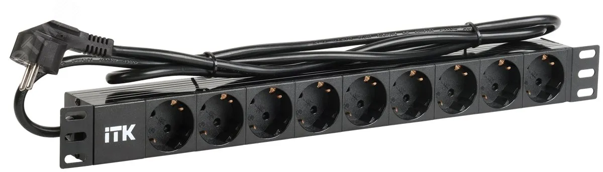 Блок розеток PDU 9 розеток DIN49440 1U шнур 2м вилка и DIN49441 профиль из ПВХ черный PH22-9D1-P