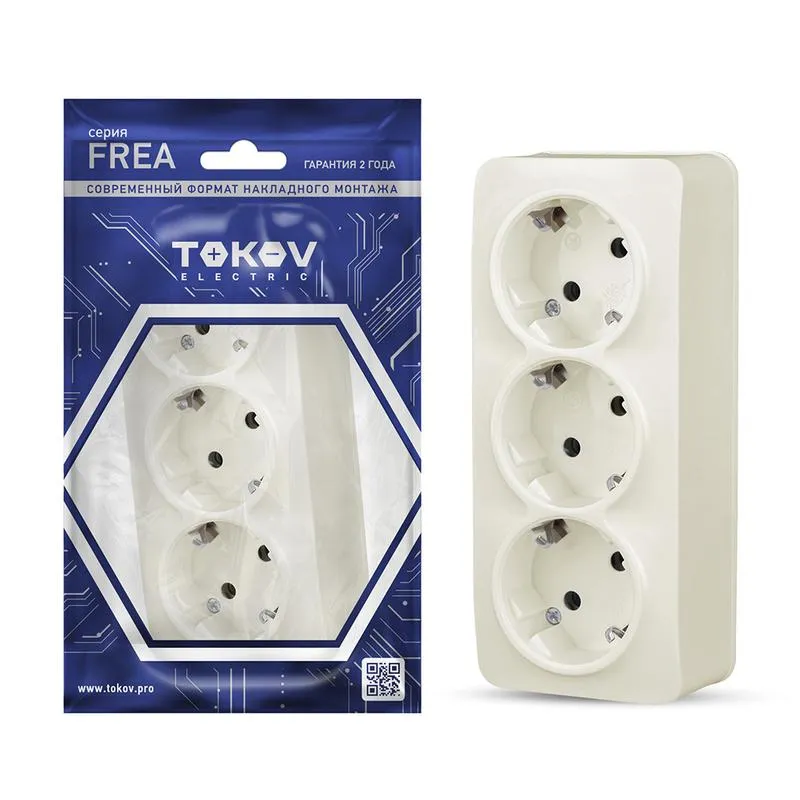 Розетка 3-м ОП Frea 16А IP20 250В с заземл. АБС-пластик беж. TKE-FR-R3Z-C02